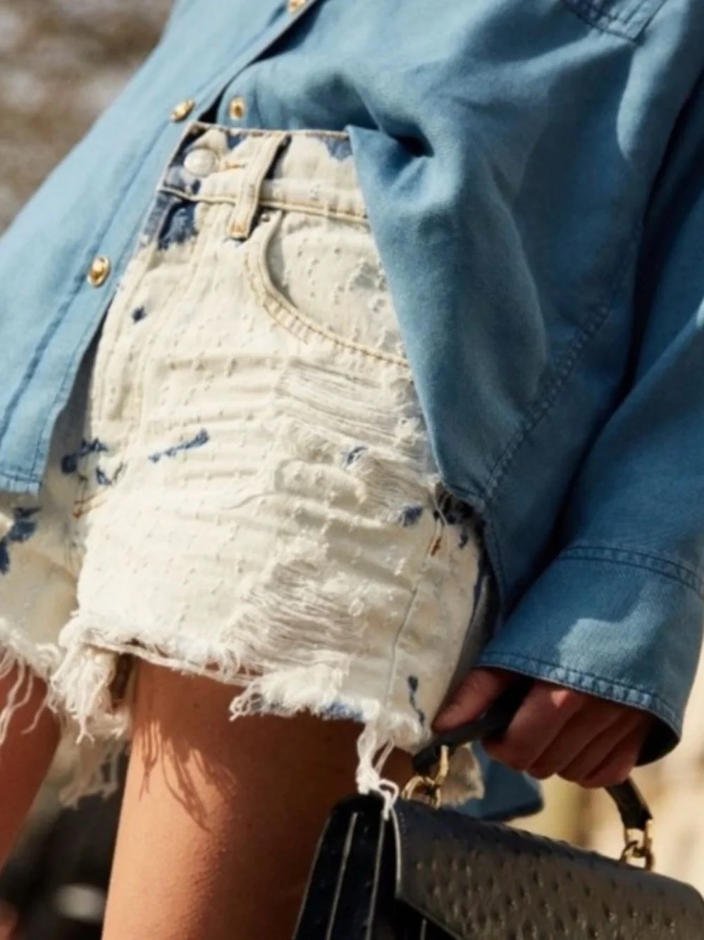 THE KOOPLES Jean Shorts Distressed Cutoffs White & Blue UK  size Medium